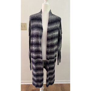 NWT Sonoma Womens XL Long Open Cardigan Sweater Striped Knit Shades Of Gray & Na